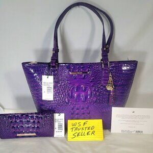 NWT BRAHMIN 2 pc. MEDIUM ASHER ROYAL PURPLE SHOULDER BAG/PURSE-ADY WALLET